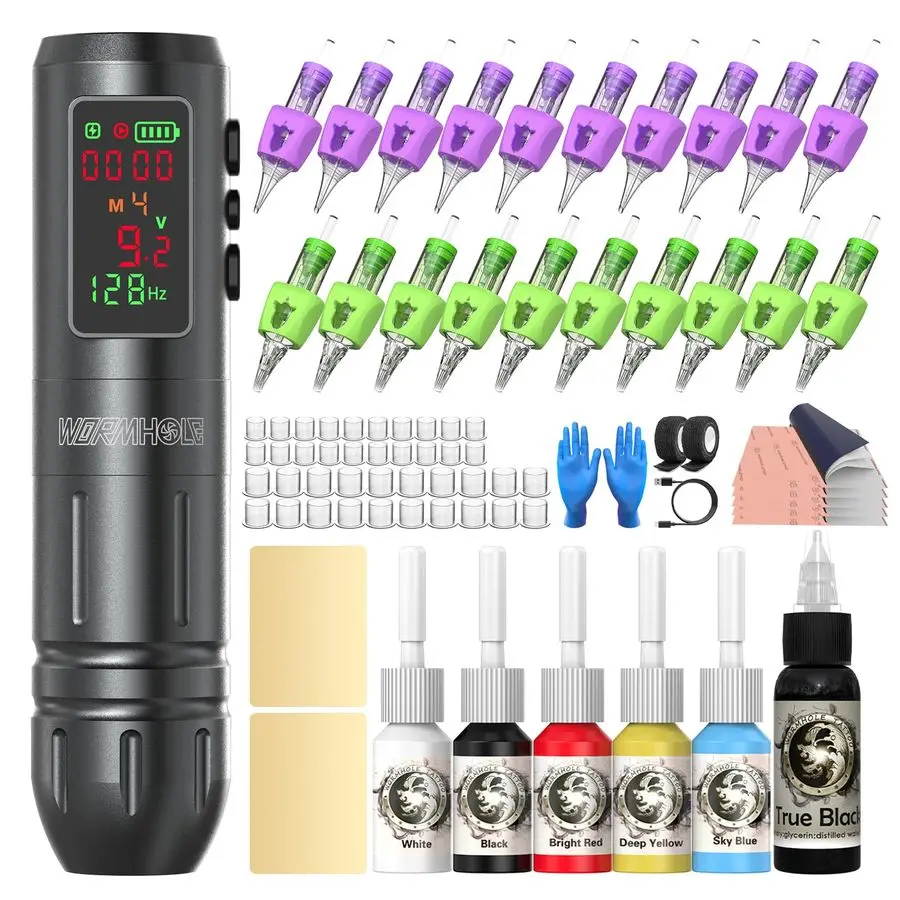 Набор для татуировки 77 предметов: беспроводной аппарат для татуировки с аккумулятором емкостью 1600 мАч, 20 игл для татуировки с подставкой для пальцев, полный комплект для татуировки
Набор для татуировки 77 предметов: беспроводной аппарат для татуировки с аккумулятором емкостью 1600 мАч, 20 игл для татуировки с подставкой для пальцев, полный комплект для татуировки