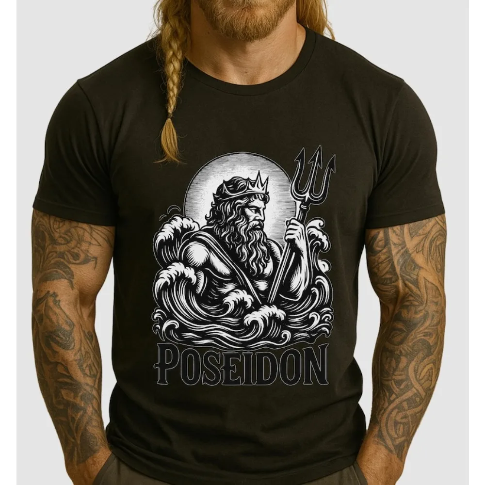Poseidon Greek God T-Shirt King of The Sea Trident Mythology Tee Ancient Ocean Legend Unisex Shirt Men Hip Hop Style Streetwear
Poseidon Greek God T-Shirt King of The Sea Trident Mythology Tee Ancient Ocean Legend Unisex Shirt Men Hip Hop Style Streetwear
