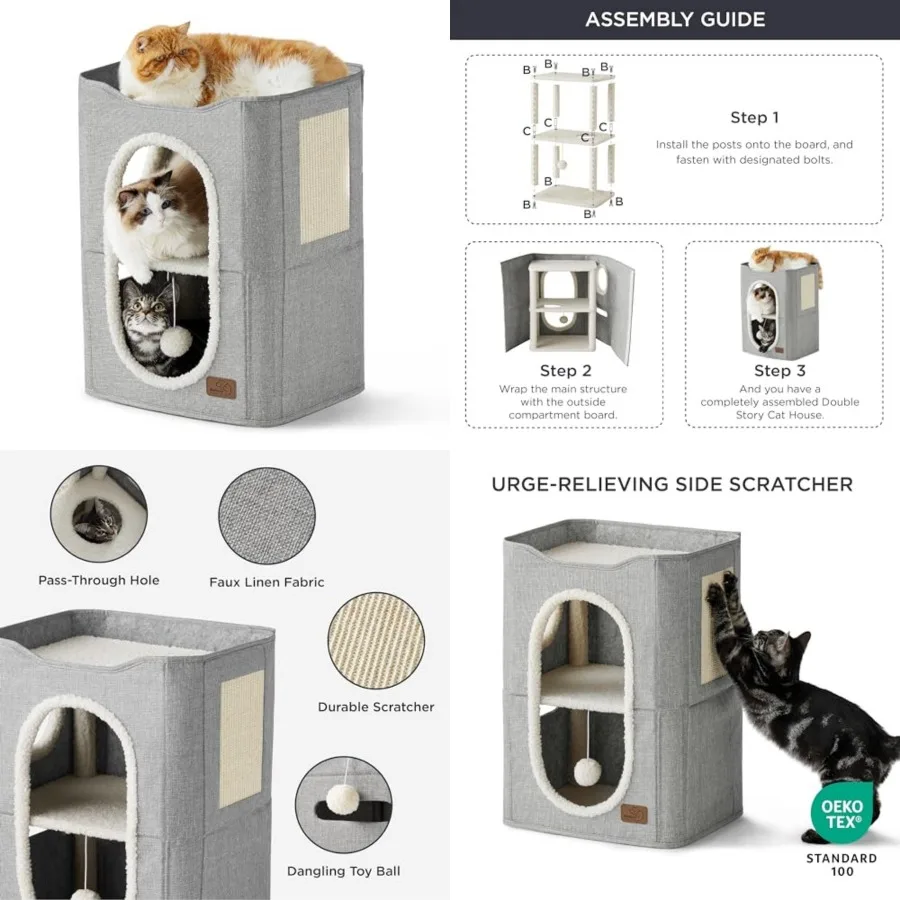 2 Story Cat House - Cat Condos for Indoor Cats with Scratch Pad and Fluffy Ball Hanging, Small Pet Cave Furniture Hideaway for
2 Story Cat House - Cat Condos for Indoor Cats with Scratch Pad and Fluffy Ball Hanging, Small Pet Cave Furniture Hideaway for
