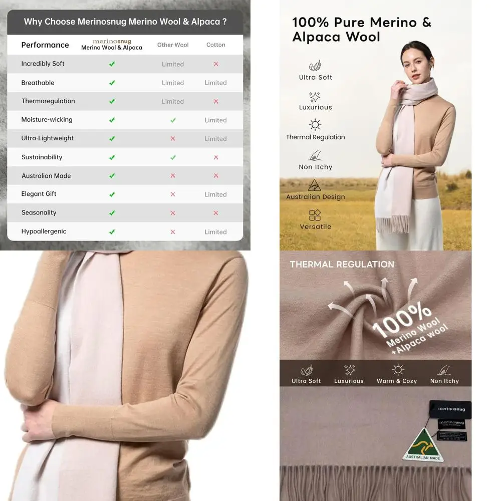 Luxurious Women's Merino Wool & Alpaca Blend Scarf, Australian Pashmina-Style Shawl, Soft Cashmere-Like Wrap for Holiday Gifts
Luxurious Women's Merino Wool & Alpaca Blend Scarf, Australian Pashmina-Style Shawl, Soft Cashmere-Like Wrap for Holiday Gifts