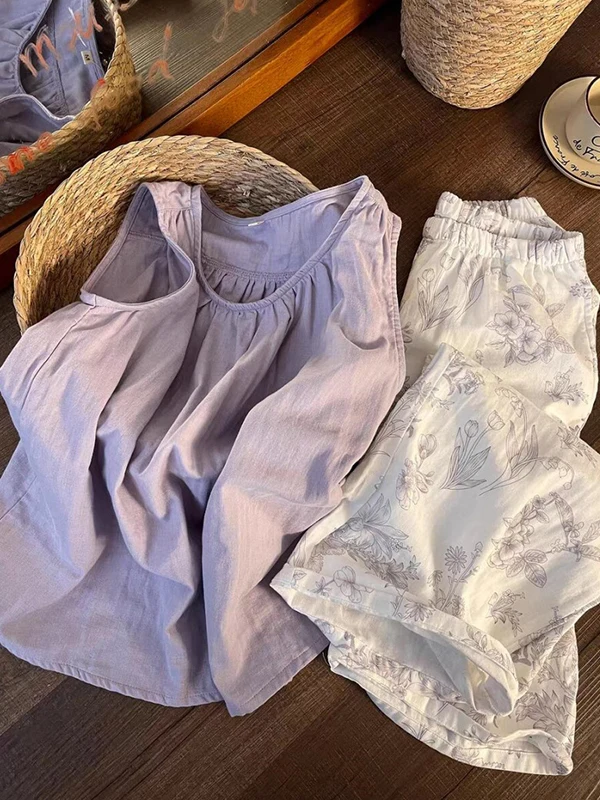 Women's Summer New Style Sweet Sleeveless Vest with Chest Pad Sleepwear Set Long Pants Home Clothes Outdoor Wearable
Women's Summer New Style Sweet Sleeveless Vest with Chest Pad Sleepwear Set Long Pants Home Clothes Outdoor Wearable