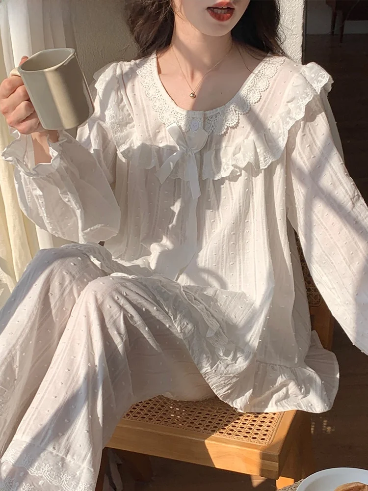 Женская одежда из чистого хлопка Long Sve Spwear, весенне-осенняя милая принцесса с кружевной отделкой, домашняя одежда, новинка 2024, женские пижамы
Женская одежда из чистого хлопка Long Sve Spwear, весенне-осенняя милая принцесса с кружевной отделкой, домашняя одежда, новинка 2024, женские пижамы