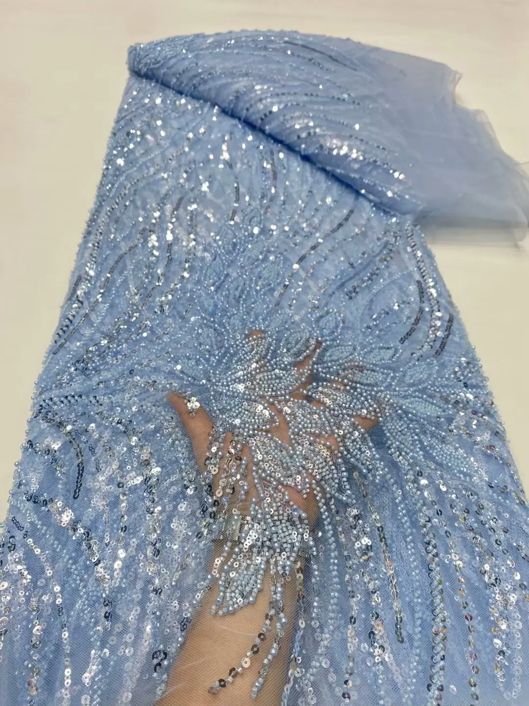 (5yards/pc) 2025 newest beads sequins embroidered French net lace sky blue African tulle lace for party dress FDP096
(5yards/pc) 2025 newest beads sequins embroidered French net lace sky blue African tulle lace for party dress FDP096