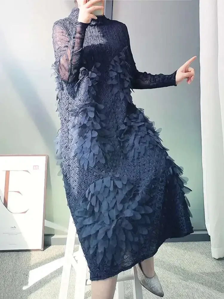 Long Sleeve Stereoscopic Flower High Neck Loose Dress Miyake 2025 Summer Women's Fashion Casual Pleated Solid Colour Midi Dress
Long Sleeve Stereoscopic Flower High Neck Loose Dress Miyake 2025 Summer Women's Fashion Casual Pleated Solid Colour Midi Dress