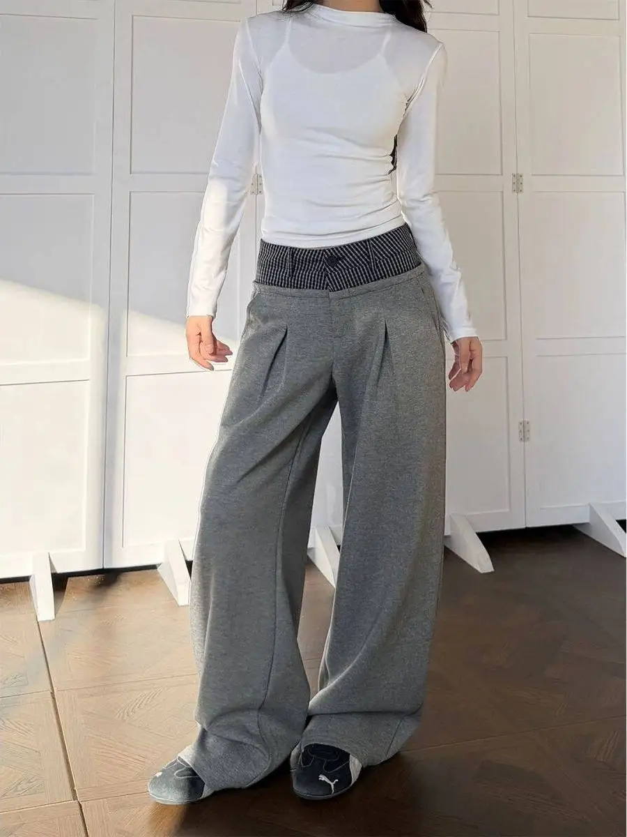 Gray Contrast Color High Waist Wide Leg Pants Women's Casual Loose Long Trousers Spring New Style Double Waist Head Straight Cut
Gray Contrast Color High Waist Wide Leg Pants Women's Casual Loose Long Trousers Spring New Style Double Waist Head Straight Cut