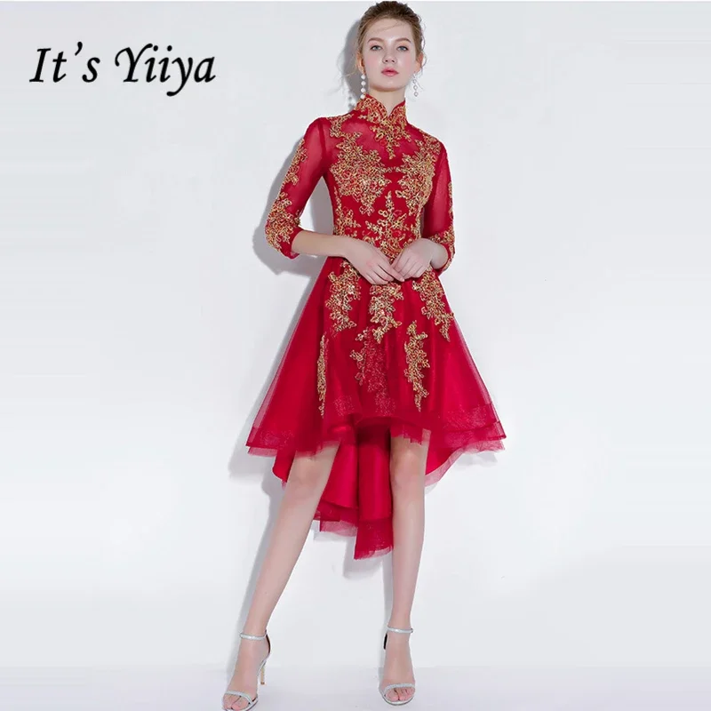 It's Yiiya Customized Prom Dress Wine Red High Collor 3/4 Sleeves Zipper Back High/Low Plus size Woman Party Formal Gown LX1109
It's Yiiya Customized Prom Dress Wine Red High Collor 3/4 Sleeves Zipper Back High/Low Plus size Woman Party Formal Gown LX1109
