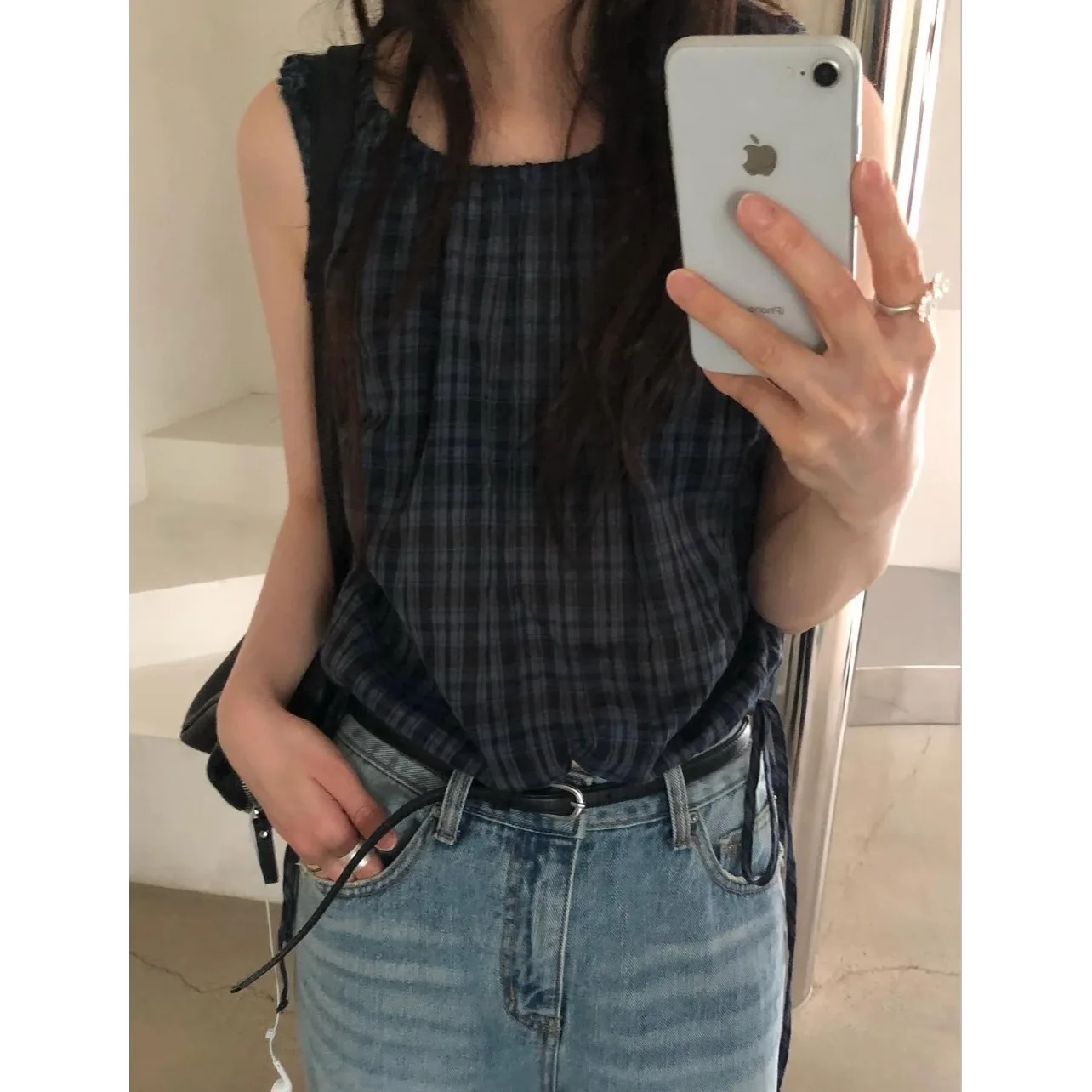 Slimming Plaid Waist Cord Drawstring Sweet Style Women's Sleeveless Shirt Versatile Elegant Top Trendy Polyester Fiber
Slimming Plaid Waist Cord Drawstring Sweet Style Women's Sleeveless Shirt Versatile Elegant Top Trendy Polyester Fiber