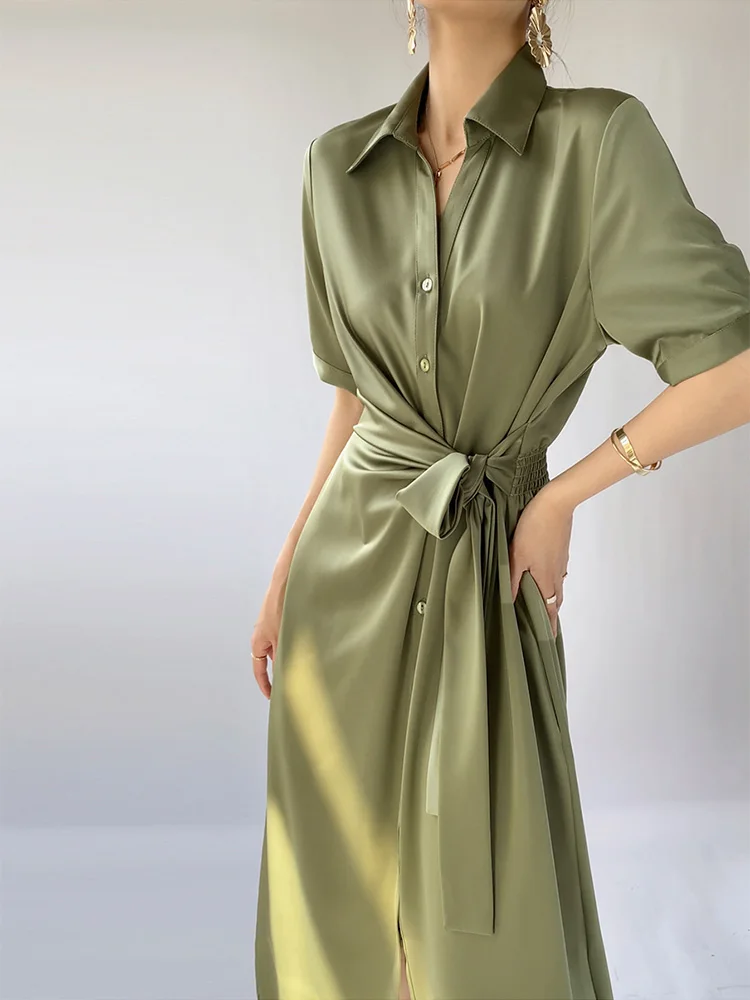 Croysier Women Dresses Office Lady V Neck Collared Button Up Satin Shirt Dress Summer Short Sleeve Elegant Belted Midi Dress
Croysier Women Dresses Office Lady V Neck Collared Button Up Satin Shirt Dress Summer Short Sleeve Elegant Belted Midi Dress