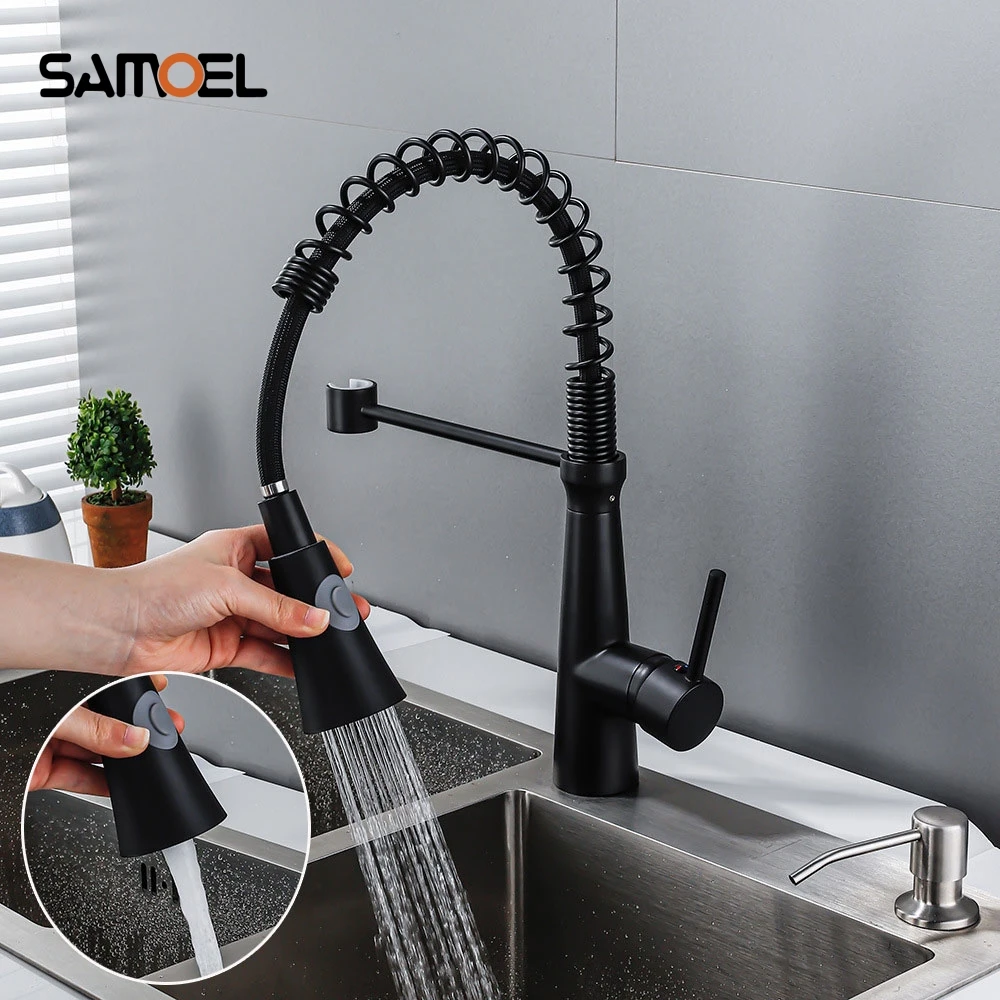 Kitchen Faucets Black Brass Faucets for Kitchen Sink Single Lever Pull Out Spring Spout Mixers Tap Hot Cold Water Crane B3459
Kitchen Faucets Black Brass Faucets for Kitchen Sink Single Lever Pull Out Spring Spout Mixers Tap Hot Cold Water Crane B3459