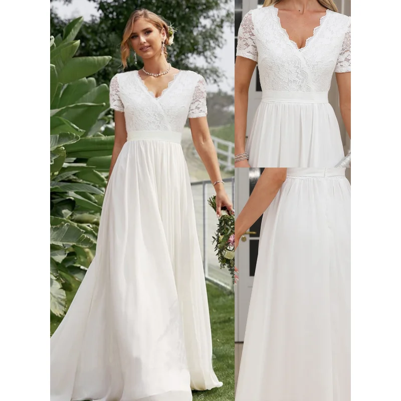 New lace-trimmed chiffon waist-cinching long dressvCollared dress, wedding dress, evening gown
New lace-trimmed chiffon waist-cinching long dressvCollared dress, wedding dress, evening gown