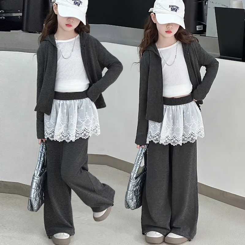 Autumn Kids Girls Two-piece Sets Zipper Hooded Coat+Elastic Waist Lace Splicing Pant 4-14Y Girls Sets Casual Solid Baby Girl Set
Autumn Kids Girls Two-piece Sets Zipper Hooded Coat+Elastic Waist Lace Splicing Pant 4-14Y Girls Sets Casual Solid Baby Girl Set