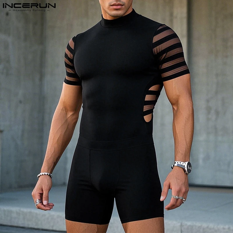 Men Bodysuits Striped Mesh Patchwork Transparent Playsuits Turtleneck Short Sleeve INCERUN Male Rompers 2025 Fashion Bodysuit
Men Bodysuits Striped Mesh Patchwork Transparent Playsuits Turtleneck Short Sleeve INCERUN Male Rompers 2025 Fashion Bodysuit