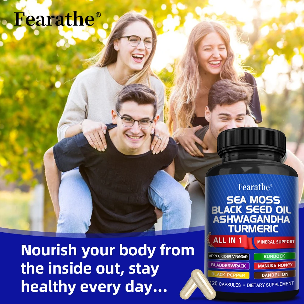Sea Moss Capsules with Black Seed, Ashwagandha, Turmeric, Burdock Root - Thyroid, Immune, Gut, Joint & Anti-Aging Support, Detox
Sea Moss Capsules with Black Seed, Ashwagandha, Turmeric, Burdock Root - Thyroid, Immune, Gut, Joint & Anti-Aging Support, Detox