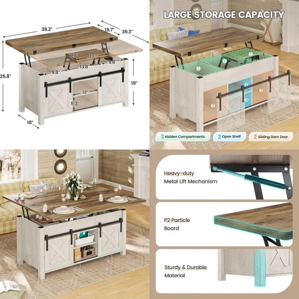 Convertible Coffee Table with Storage and Hidden Compartment, Transforms to Dining Table, Brown Top
Convertible Coffee Table with Storage and Hidden Compartment, Transforms to Dining Table, Brown Top