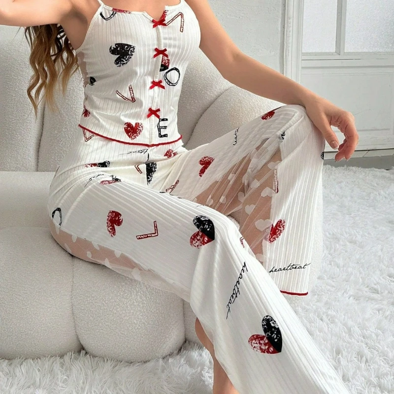 Printing Contrasting Color Splicing Fabric Homewear Front Placket Split Sling Pajama Set Comfortable Breathable Andskin-friendly
Printing Contrasting Color Splicing Fabric Homewear Front Placket Split Sling Pajama Set Comfortable Breathable Andskin-friendly