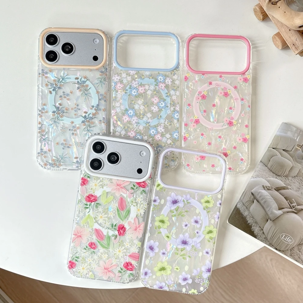 For iPhone 17 16 Pro Max 15 14 13 for MagSafe Magnetic Candy Color Flowers Case, Glitter Shell Pattern Floral Shockproof Cover
For iPhone 17 16 Pro Max 15 14 13 for MagSafe Magnetic Candy Color Flowers Case, Glitter Shell Pattern Floral Shockproof Cover
