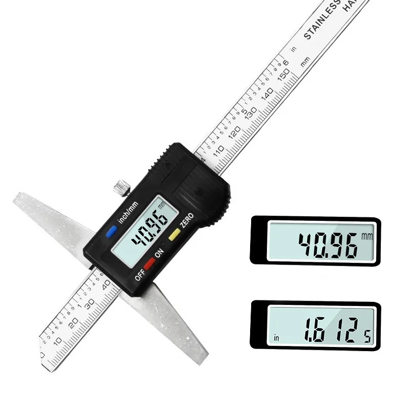 Digital Depth Caliper 150mm Steel High Precision Electronic Depth Gauge Micrometer Step Hole Vernier Caliper (no battery)
Digital Depth Caliper 150mm Steel High Precision Electronic Depth Gauge Micrometer Step Hole Vernier Caliper (no battery)