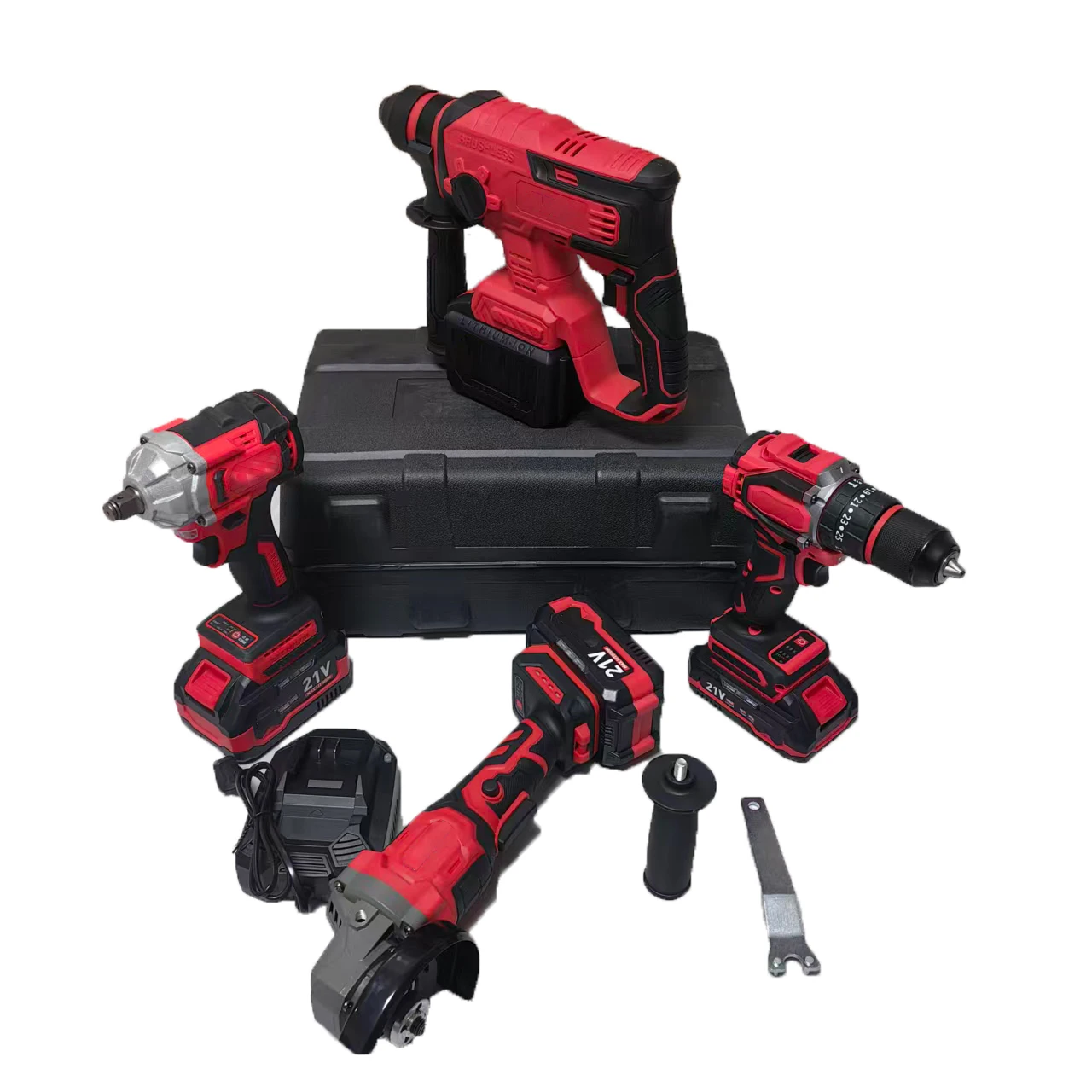 Комбинированный комплект аккумуляторных литий-ионных электроинструментов 4-в-1, включая ударную отвертку для ударной дрели, угловая шлифовальная машина, гаечный ключ, быстрое зарядное устройство OEM
Комбинированный комплект аккумуляторных литий-ионных электроинструментов 4-в-1, включая ударную отвертку для ударной дрели, угловая шлифовальная машина, гаечный ключ, быстрое зарядное устройство OEM