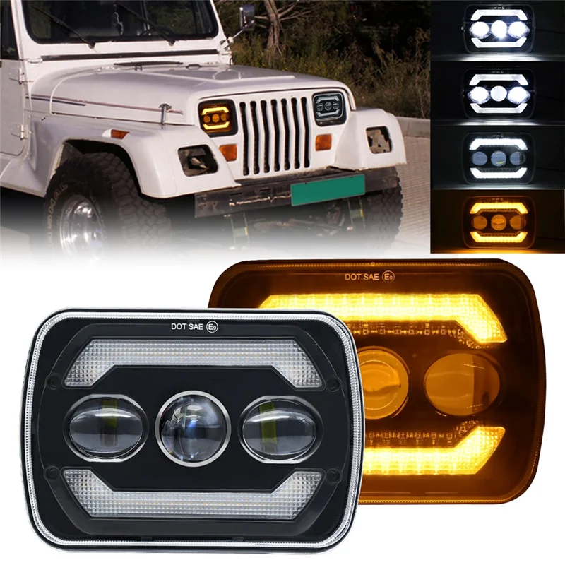 5X7 LED Headlights, 180W 7X6 Headlights with Yellow Turn Signal White DRL for YJ XJ Trucks H6054 H5054
5X7 LED Headlights, 180W 7X6 Headlights with Yellow Turn Signal White DRL for YJ XJ Trucks H6054 H5054