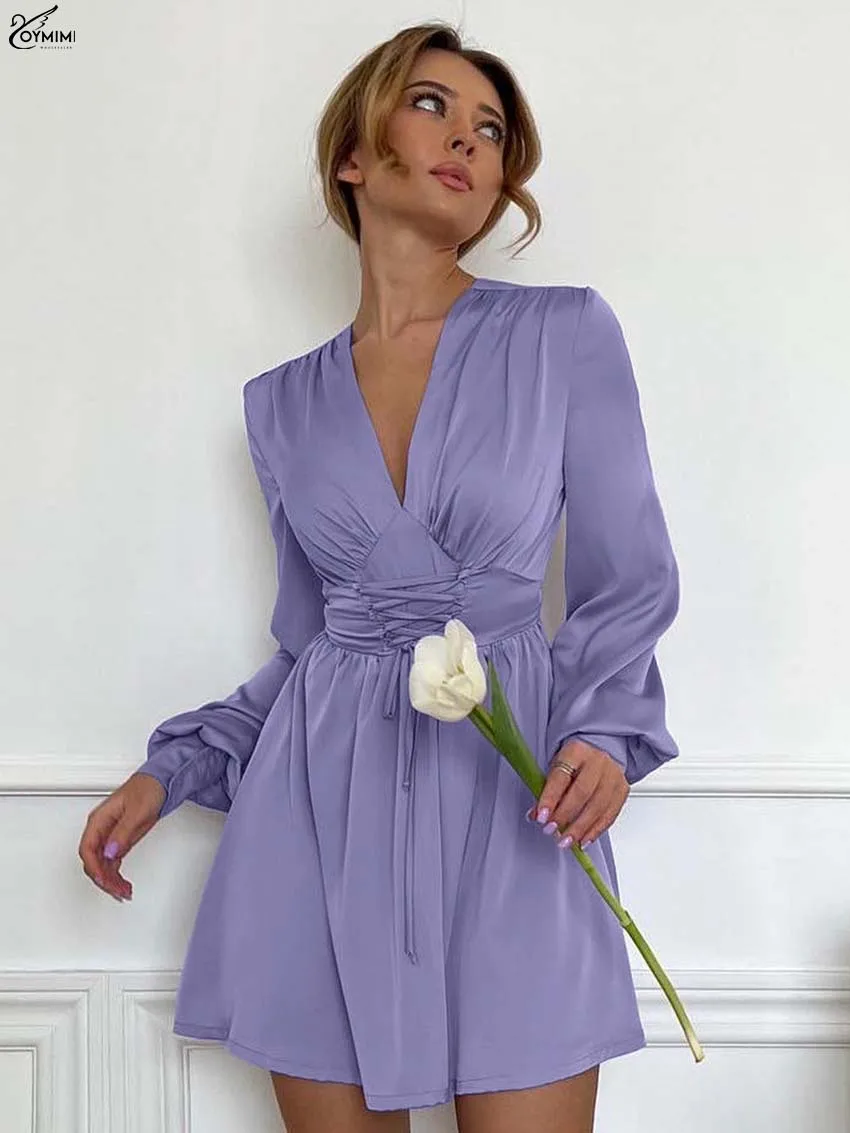 Oymimi Fashion Purple V-Neck Women's Dress Elegant Long Sleeve High Waisted Lace-Up Dresses Casual High Waisted Mini Dresses
Oymimi Fashion Purple V-Neck Women's Dress Elegant Long Sleeve High Waisted Lace-Up Dresses Casual High Waisted Mini Dresses