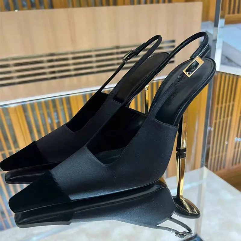 Spring/Summer Women Satin Square Toe Metal Thin Heel High Heels Back Strap Slingback Fashion Sexy Elegant Sandals Black Pumps
Spring/Summer Women Satin Square Toe Metal Thin Heel High Heels Back Strap Slingback Fashion Sexy Elegant Sandals Black Pumps
