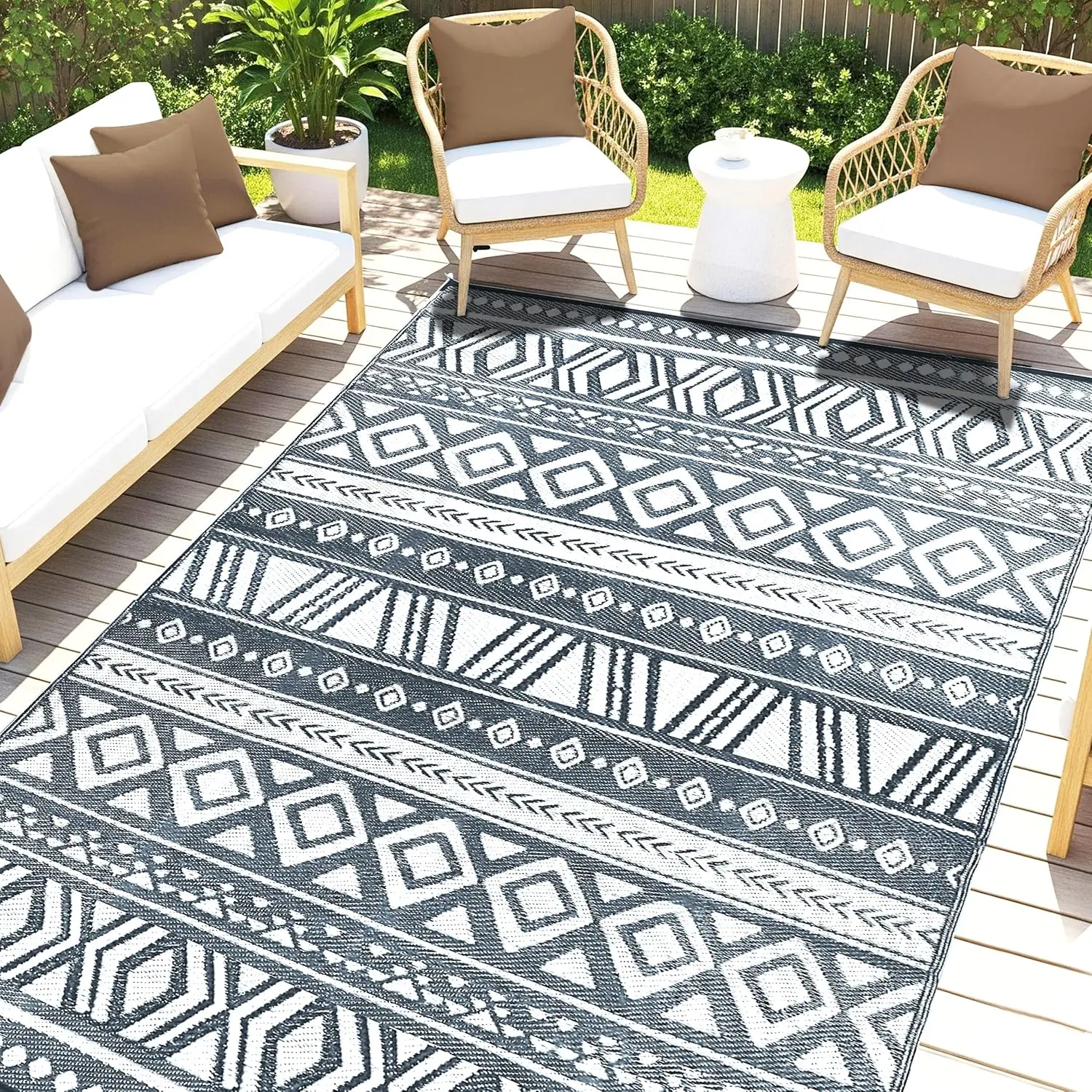 Waterproof Outdoor Rug for Patio 6 x 9 ft, Reversible Plastic Straw Mat for Camping, Picnics, Balcony, Patio, Aztec - Grey &
Waterproof Outdoor Rug for Patio 6 x 9 ft, Reversible Plastic Straw Mat for Camping, Picnics, Balcony, Patio, Aztec - Grey &
