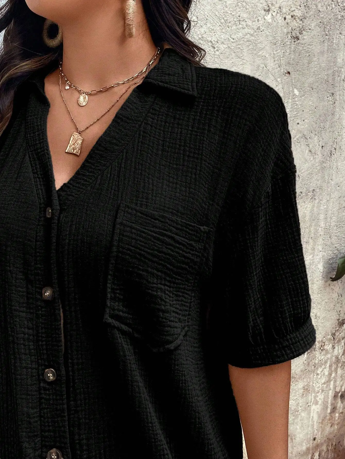 Loose Black Solid Pocket Button Down Shirt Dress Casual Summer Women
Loose Black Solid Pocket Button Down Shirt Dress Casual Summer Women