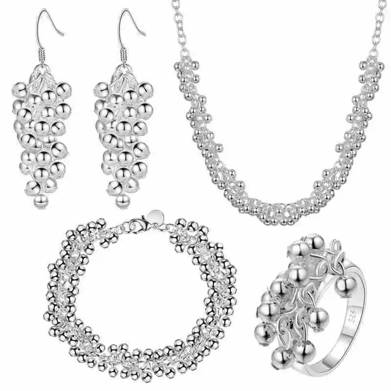 Classic 925 Sterling Silver Pretty Grape Beads Necklace Earrings Bracelet Rings Jewelry Set For Women Fashion Party Wedding Gift
Classic 925 Sterling Silver Pretty Grape Beads Necklace Earrings Bracelet Rings Jewelry Set For Women Fashion Party Wedding Gift