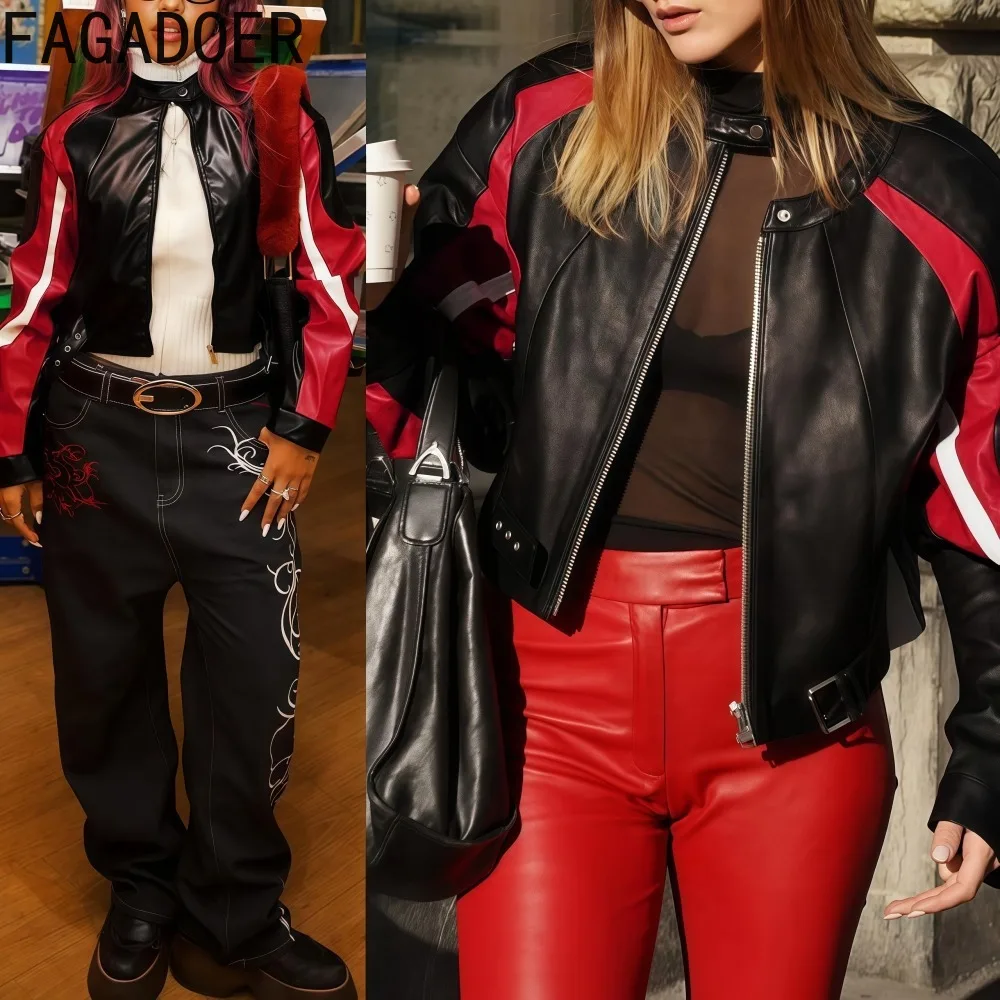 FAGADOER Y2K Fashion Leather Patchwork Coats for Woman Color Block Long Sleeve Zipper Crop Jackets Female Streetwear Clothing
FAGADOER Y2K Fashion Leather Patchwork Coats for Woman Color Block Long Sleeve Zipper Crop Jackets Female Streetwear Clothing