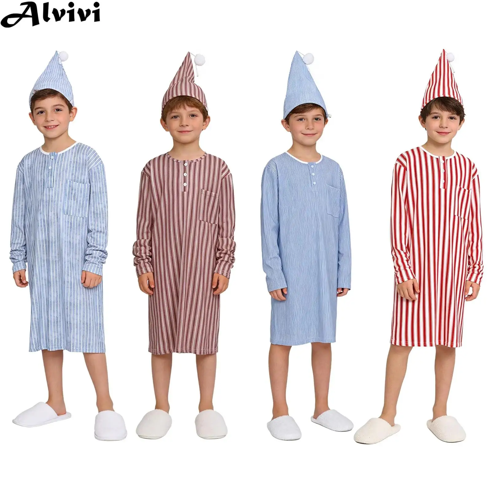 Детский рождественский праздничный пижамный комплект для мальчиков, халат для сна, мягкая свободная ночная рубашка в полоску с длинными рукавами и регулируемой шапочкой для сна, домашняя одежда
Детский рождественский праздничный пижамный комплект для мальчиков, халат для сна, мягкая свободная ночная рубашка в полоску с длинными рукавами и регулируемой шапочкой для сна, домашняя одежда