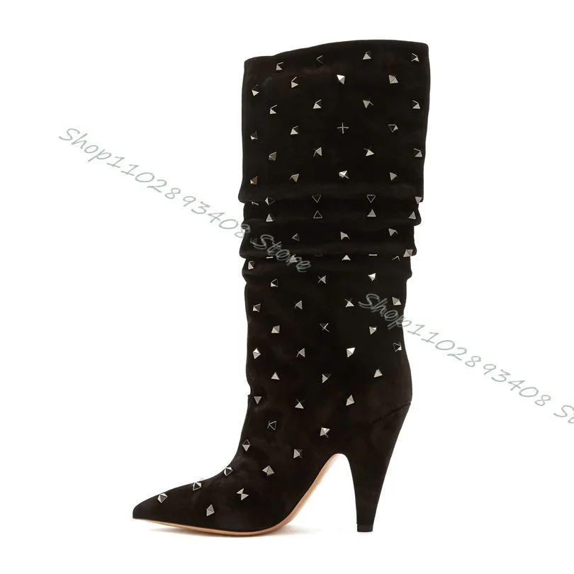 Black Pleated Rivet Flock Boots Women Winter Cone Heel Solid Sexy Catwalk Boots Ladies Big Size Shoes 2023 Zapatos Para Mujere
Black Pleated Rivet Flock Boots Women Winter Cone Heel Solid Sexy Catwalk Boots Ladies Big Size Shoes 2023 Zapatos Para Mujere