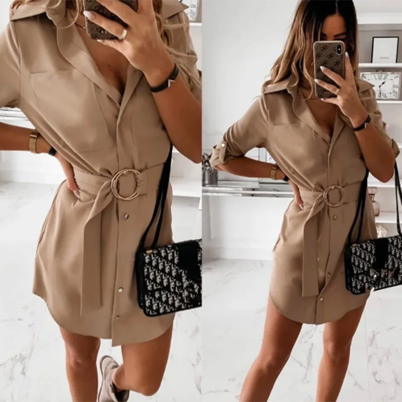 Summer Shirt Dresses 2024 Office Lady Fashion Casual Half Sleeve Turn Down Collar Belt Dress Khaki White Basic Casual Oversized
Summer Shirt Dresses 2024 Office Lady Fashion Casual Half Sleeve Turn Down Collar Belt Dress Khaki White Basic Casual Oversized