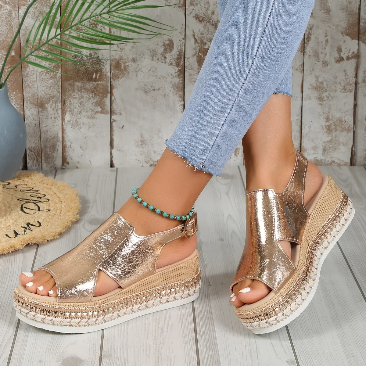 Ladies Shoes 2024 High Quality Peep Toe Women's Sandals Fashion Bordered Office and Career New Solid Wedges Sandals Zapatos
Ladies Shoes 2024 High Quality Peep Toe Women's Sandals Fashion Bordered Office and Career New Solid Wedges Sandals Zapatos