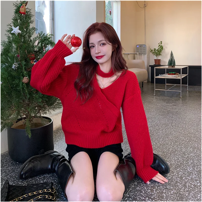 Women's 2022 New Style Design Sense V Neck Halter Long Sleeves Knitted Sweater Temperament Versatile Comfortable Blouse Autumn
Women's 2022 New Style Design Sense V Neck Halter Long Sleeves Knitted Sweater Temperament Versatile Comfortable Blouse Autumn