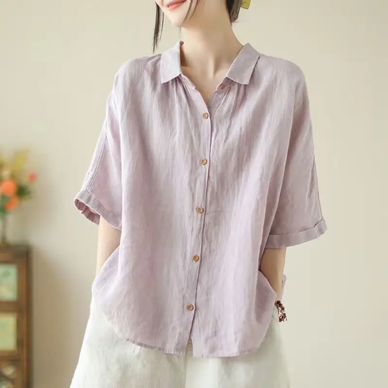 Women Summer Simplicity Office Lady Solid Color Polo Collar Short Sleeve Shirts Ladies Fashion Trend All-match Temperament Tops 
Women Summer Simplicity Office Lady Solid Color Polo Collar Short Sleeve Shirts Ladies Fashion Trend All-match Temperament Tops