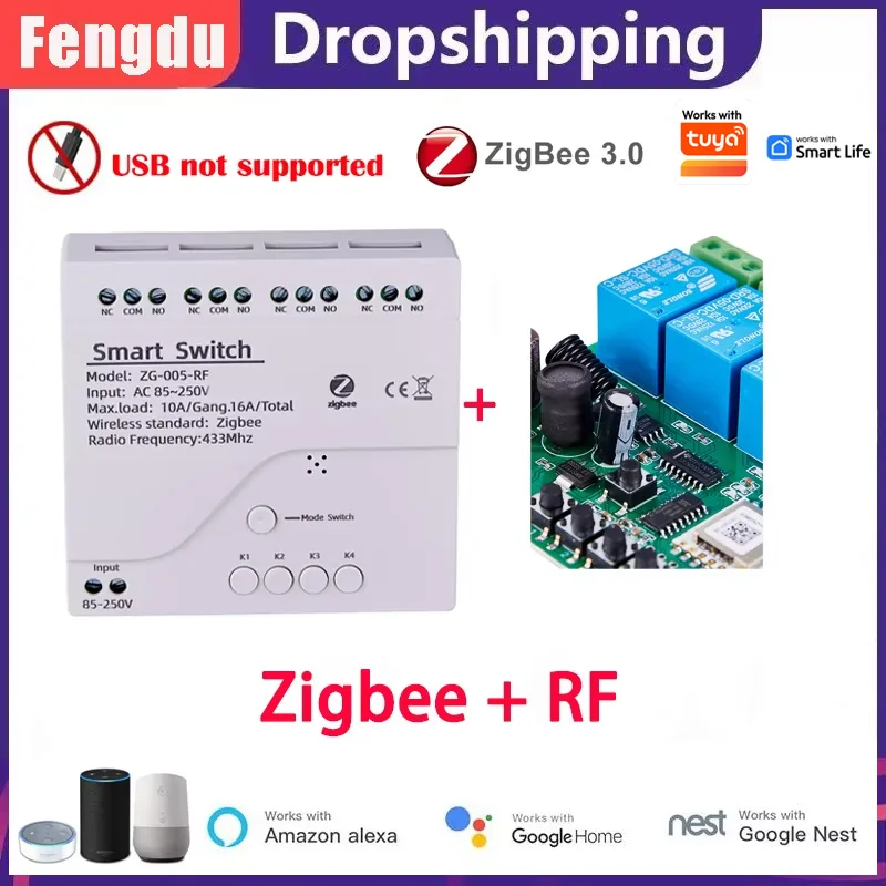 Works with Tuya Zigbee 4CH Smart Switch Relay Module, Wireless Push Button Light Switch, Smart Life APP Remote Control, Voice Co
Works with Tuya Zigbee 4CH Smart Switch Relay Module, Wireless Push Button Light Switch, Smart Life APP Remote Control, Voice Co