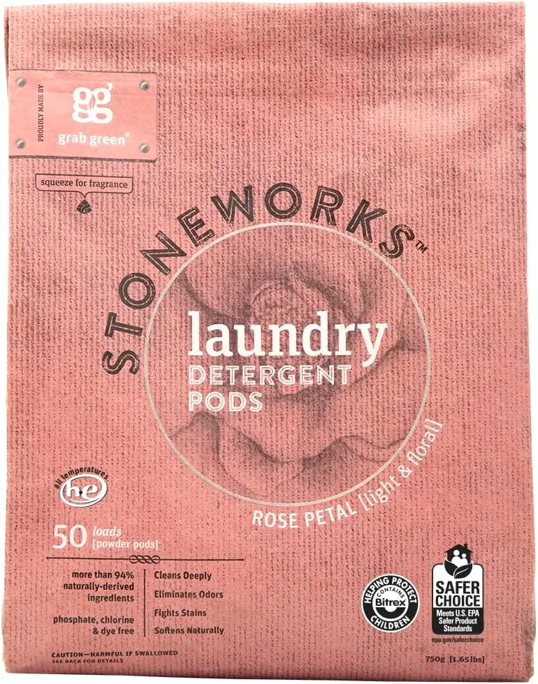 Stoneworks Laundry Detergent Pods, 50 Count, Rose Petal | EPA Safer Choice; Plant & Mineral-Based; Fights stains; Eliminates odo
Stoneworks Laundry Detergent Pods, 50 Count, Rose Petal | EPA Safer Choice; Plant & Mineral-Based; Fights stains; Eliminates odo