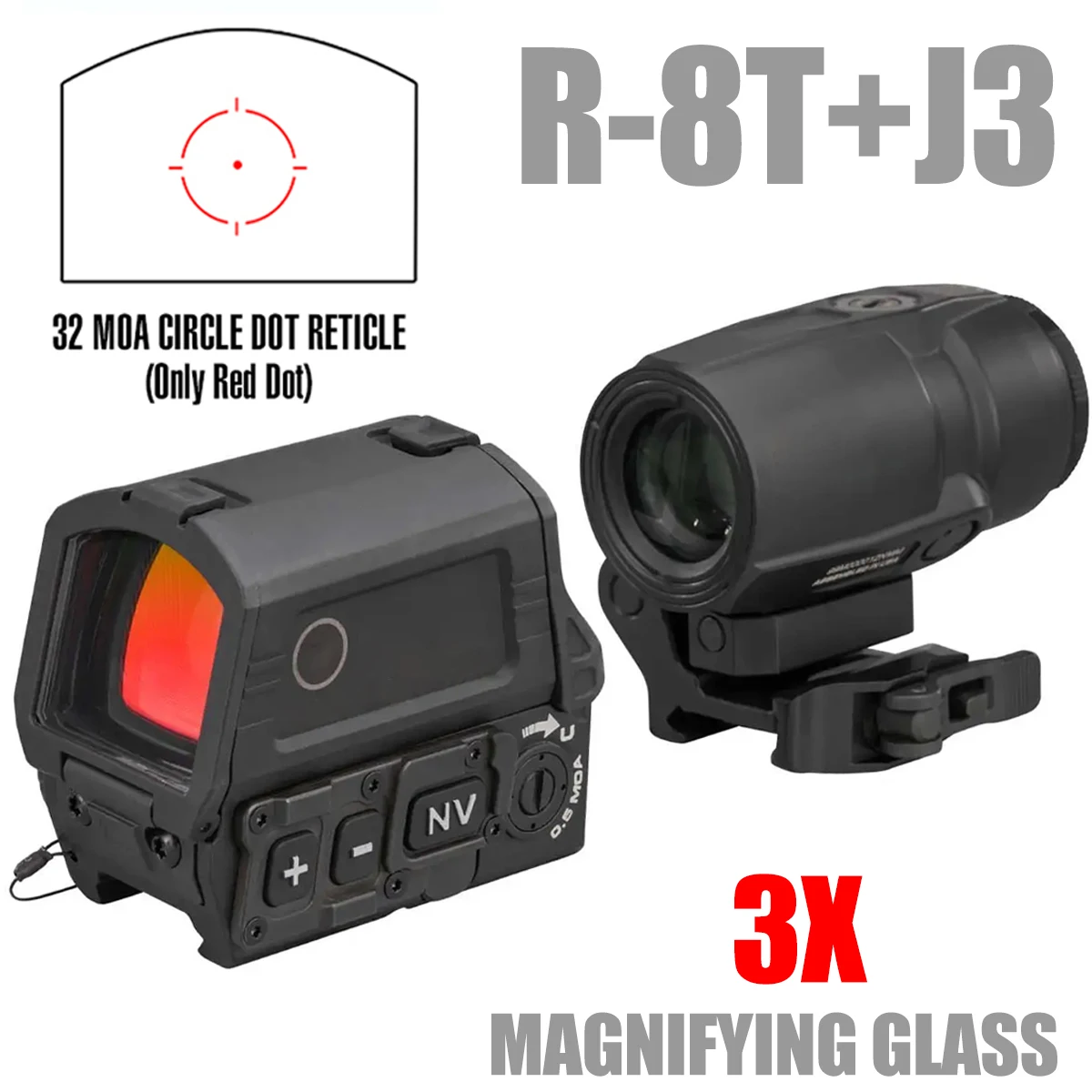 R-8T+J3 Combo Set Red Dot Sight Circle Holographic Reticle Optical Scope Reflex 3MOA&32MOA Collimator Tactical Hunting Combo
R-8T+J3 Combo Set Red Dot Sight Circle Holographic Reticle Optical Scope Reflex 3MOA&32MOA Collimator Tactical Hunting Combo