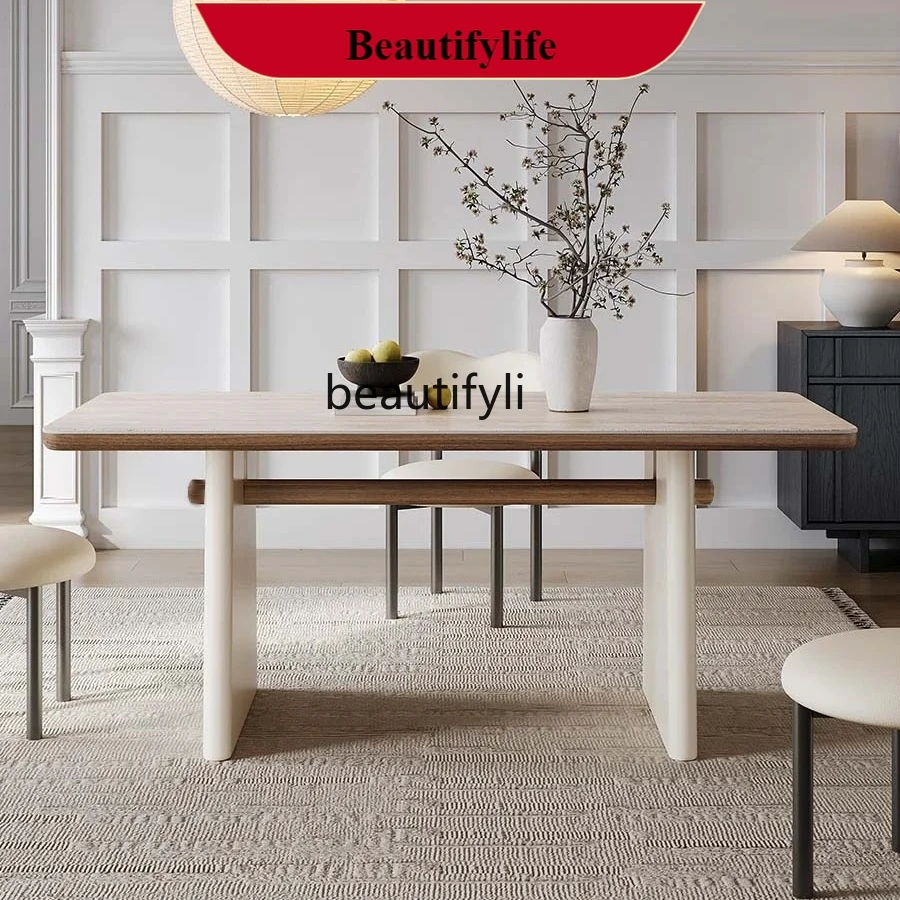French cream wind tunnel slate dining table simple household solid wood dining table art rectangular negotiation table G1218
French cream wind tunnel slate dining table simple household solid wood dining table art rectangular negotiation table G1218
