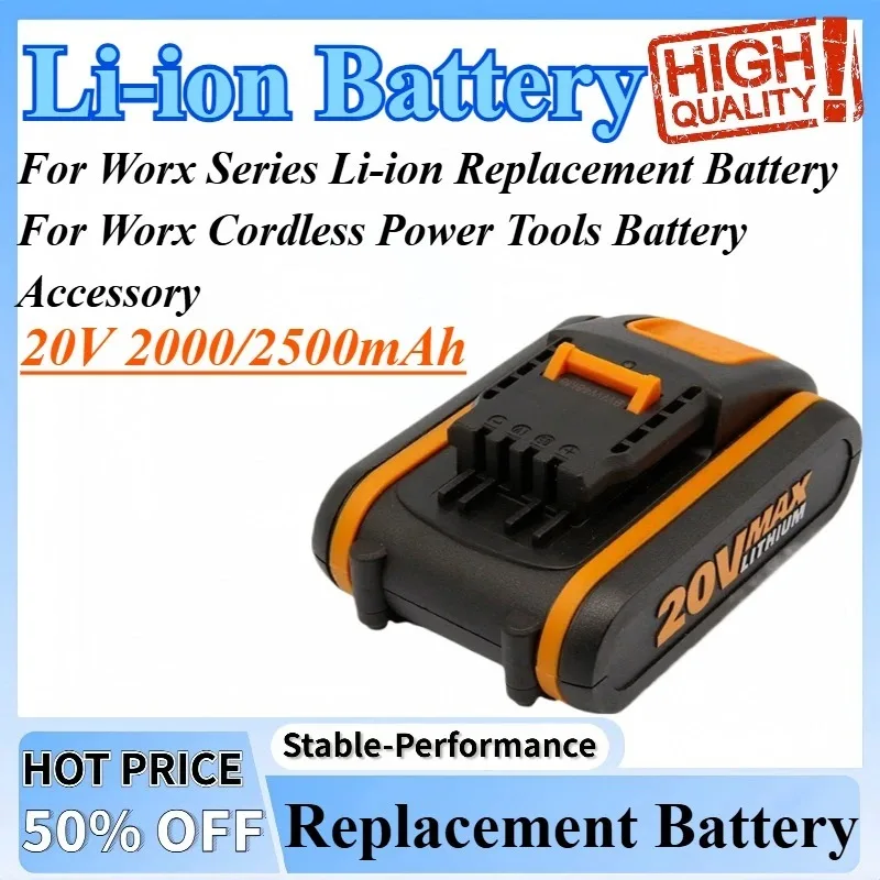 20V 2000/2500mAh Battery For Worx Series Li-ion Replacement Battery For Worx Cordless Power Tools Battery Accessory 
20V 2000/2500mAh Battery For Worx Series Li-ion Replacement Battery For Worx Cordless Power Tools Battery Accessory