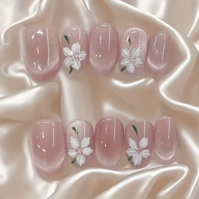 10pcs/set Pink Hand-Painted 3D Cherry Blossom French Smile Cat Eye Press-On Nails Full Cover Fake Nails for Women and Girls Wear
10pcs/set Pink Hand-Painted 3D Cherry Blossom French Smile Cat Eye Press-On Nails Full Cover Fake Nails for Women and Girls Wear