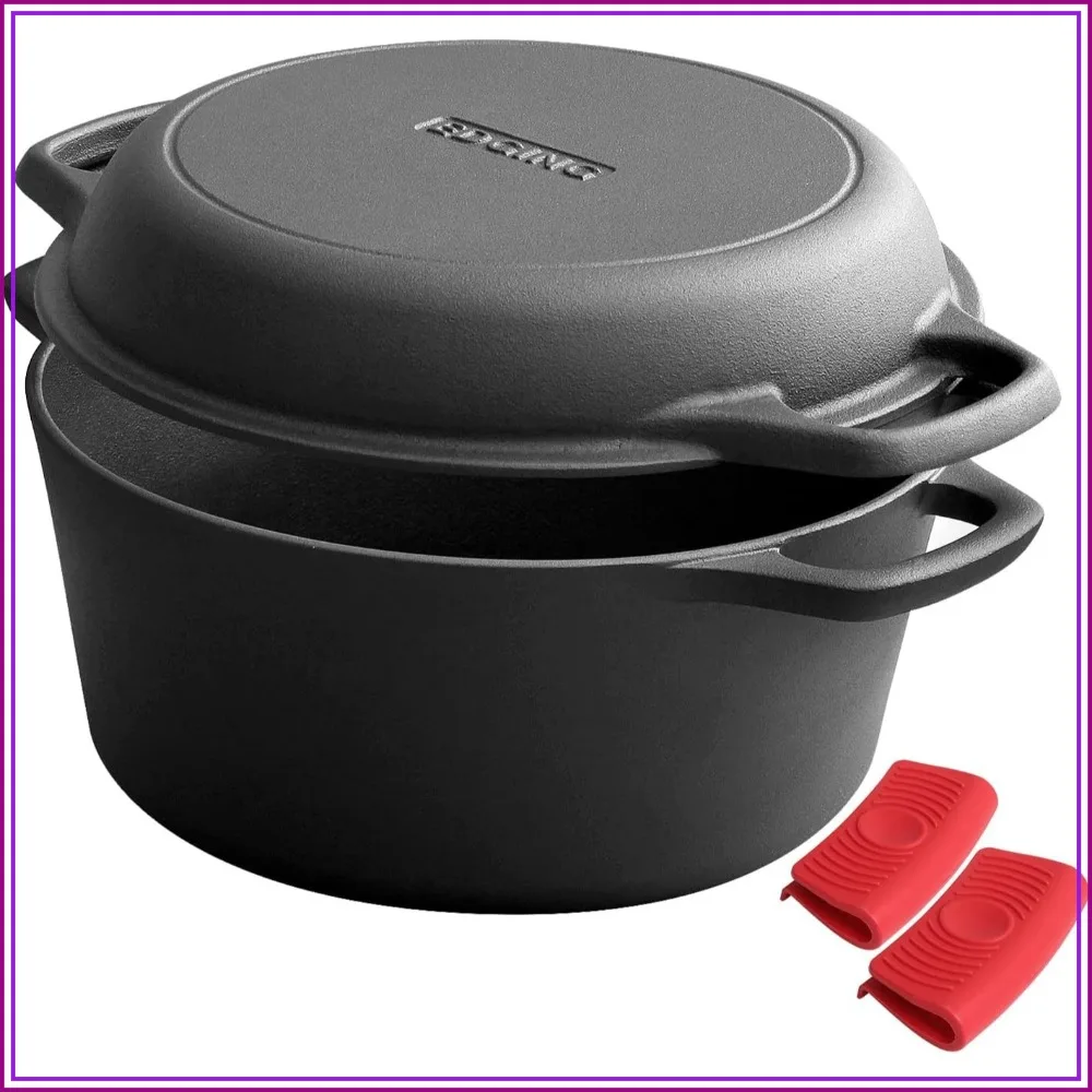 2-in-1 Pre-Seasoned Cast Iron Dutch Oven with Skillet Lid, 7QT, Dual Handles, Indoor Outdoor for Bread, Frying, Baking, Camping
2-in-1 Pre-Seasoned Cast Iron Dutch Oven with Skillet Lid, 7QT, Dual Handles, Indoor Outdoor for Bread, Frying, Baking, Camping