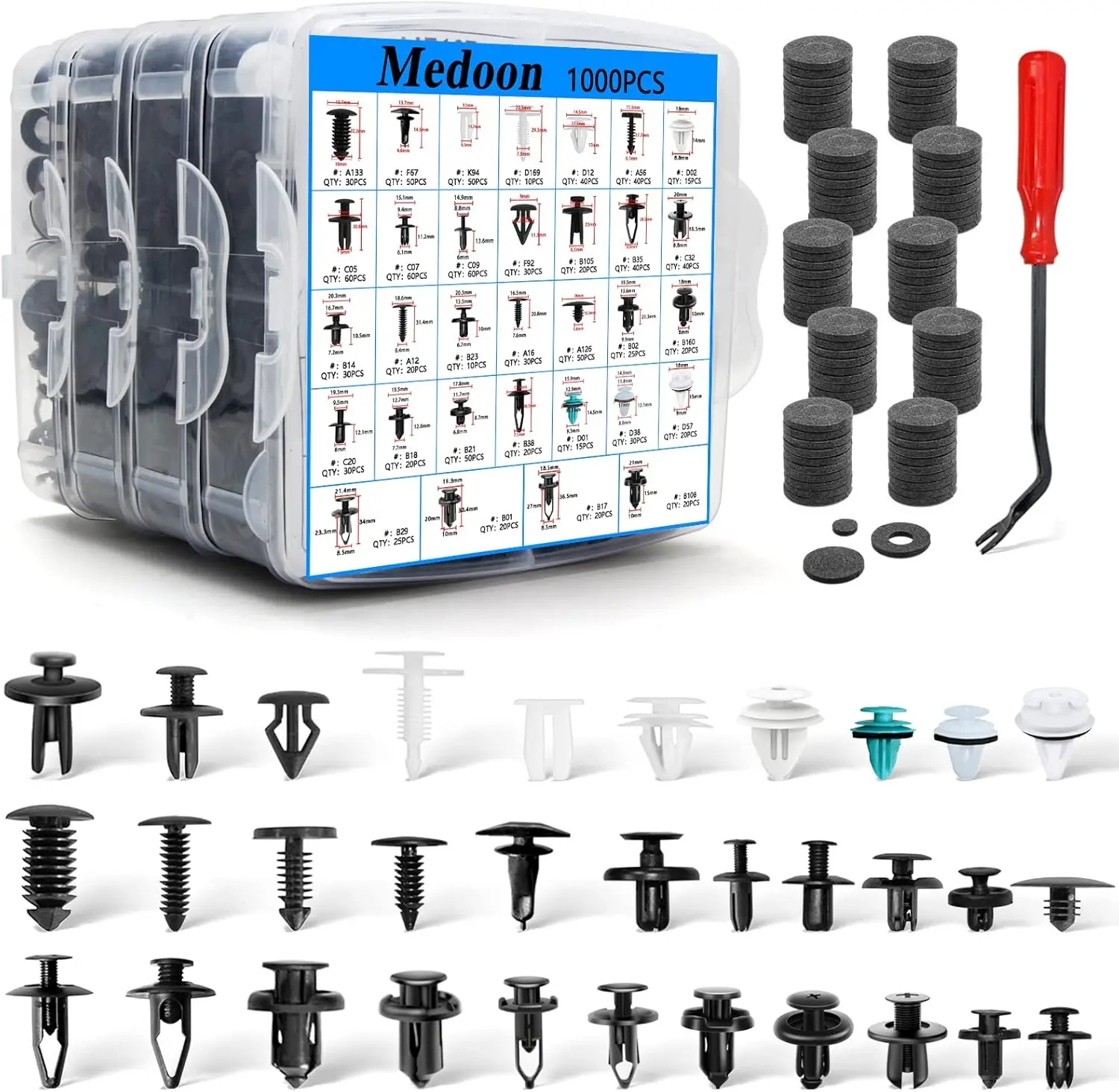 1101 PCS Car Retainer Clips Kit 32 Sizes with Fastener Remover for Most Cars
1101 PCS Car Retainer Clips Kit 32 Sizes with Fastener Remover for Most Cars