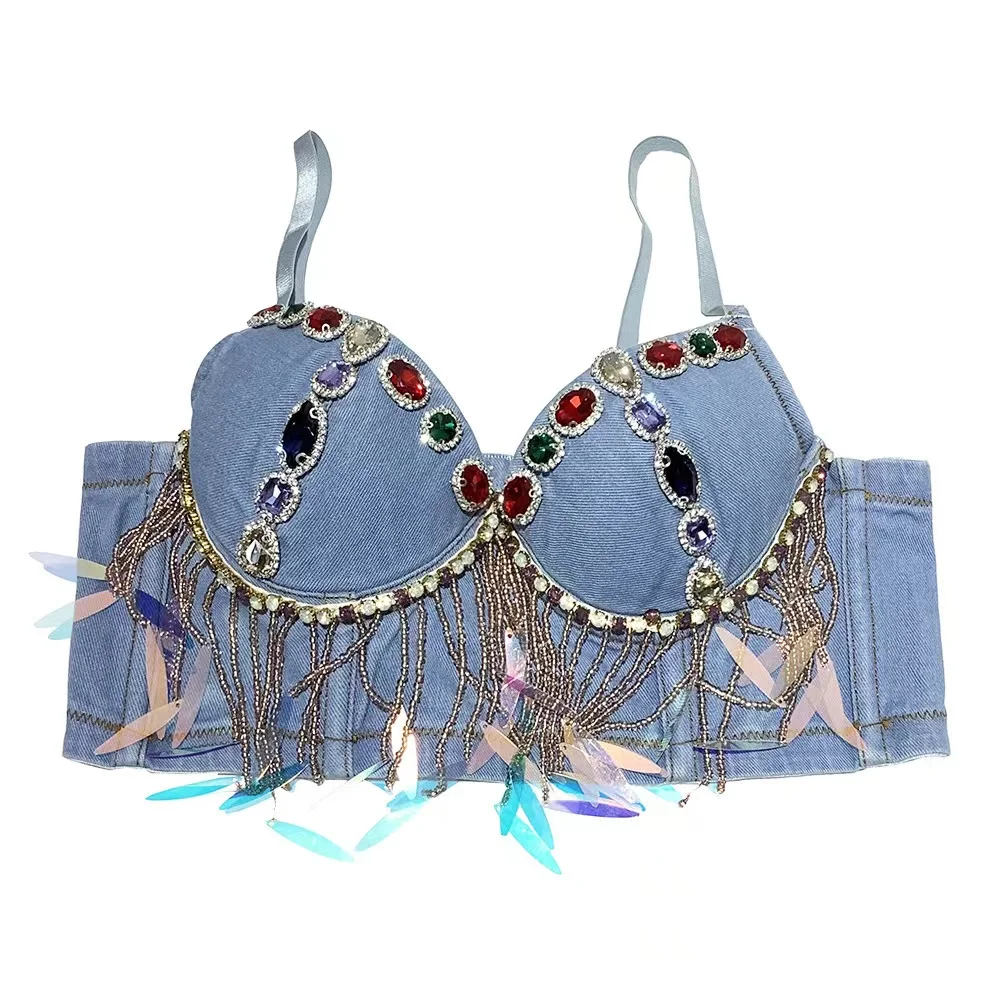 2023 New Sexy Jewel Ornament Hot Denim Short Sling Blouse High-End Diamond Pearl Luxury Vest Chic Female Fashion Crop Tops
2023 New Sexy Jewel Ornament Hot Denim Short Sling Blouse High-End Diamond Pearl Luxury Vest Chic Female Fashion Crop Tops