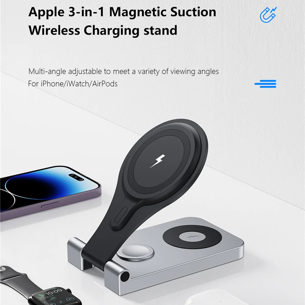 3 in 1 Black Foldable Magnetic Charger Desktop Mobile Phone Charger for Home Study Office
3 in 1 Black Foldable Magnetic Charger Desktop Mobile Phone Charger for Home Study Office