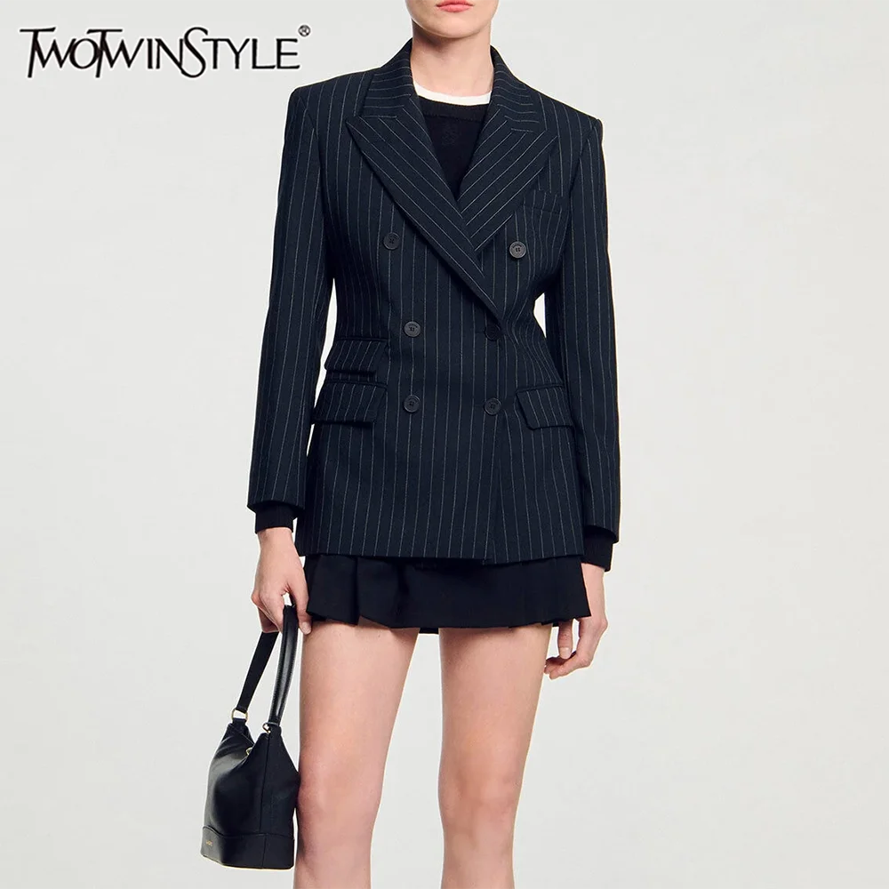 TWOTWINSTYLE Striped Spliced Double Breasted Fashion Blazers for Women Lapel Long Sleeves Patchwork Pockets Blazer Female New
TWOTWINSTYLE Striped Spliced Double Breasted Fashion Blazers for Women Lapel Long Sleeves Patchwork Pockets Blazer Female New