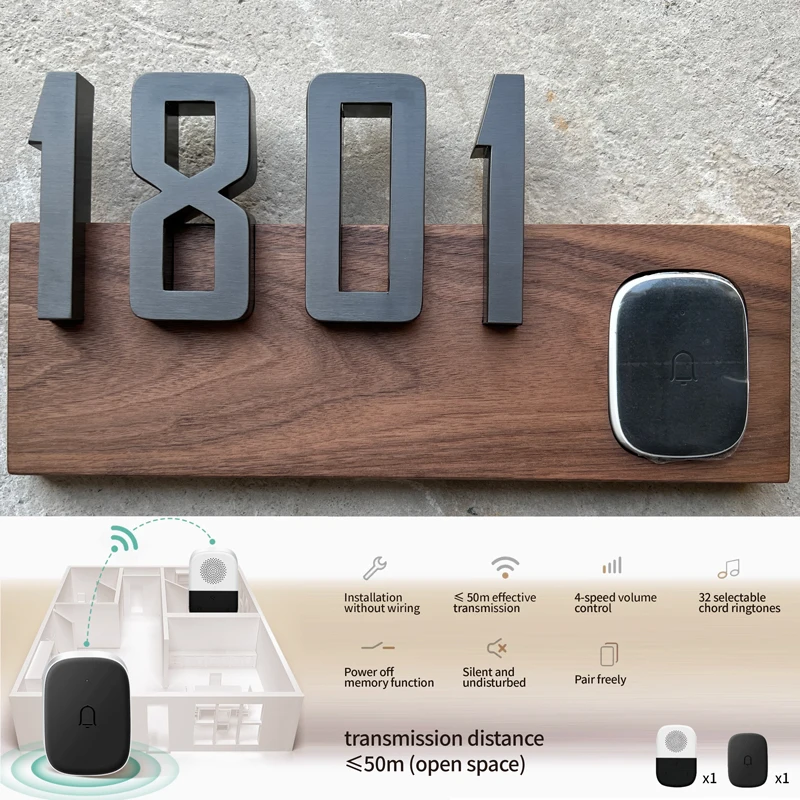 Original design Modern style entry door decoration with custom black walnut solid wood and wireless doorbell combination
Original design Modern style entry door decoration with custom black walnut solid wood and wireless doorbell combination