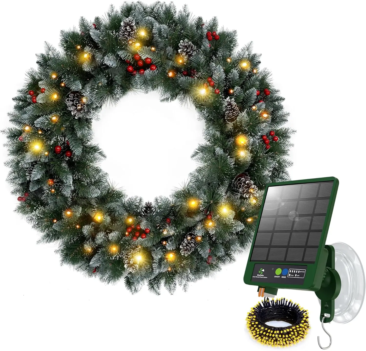 Solar Wreath with 150 LEDs, 36 inch Outdoor Christmas Wreath with 8 Lighting Modes, Available with Suction Cup Hooks or Compatib
Solar Wreath with 150 LEDs, 36 inch Outdoor Christmas Wreath with 8 Lighting Modes, Available with Suction Cup Hooks or Compatib