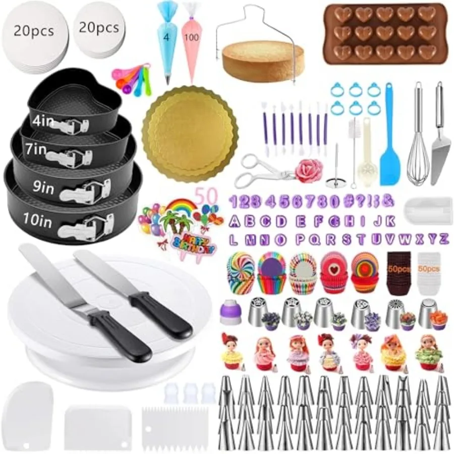Cake Decorating Kit - Baking Supplies with 4 Springform Pans Rotating Turntable Decorating Tools Cake Baking Supplies Set for B
Cake Decorating Kit - Baking Supplies with 4 Springform Pans Rotating Turntable Decorating Tools Cake Baking Supplies Set for B