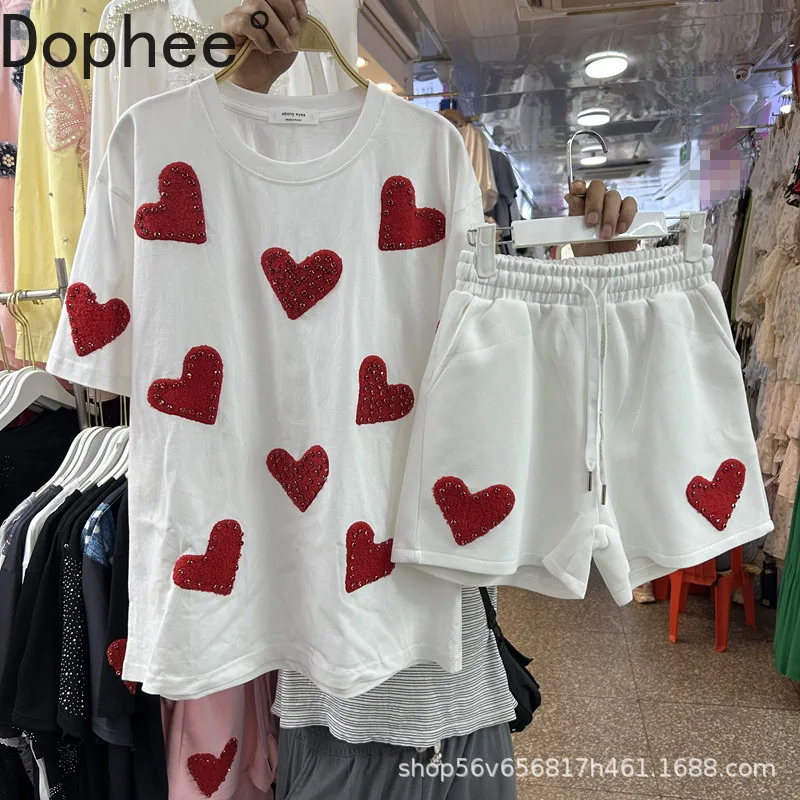 Fashion Summer Women Two-piece Set Love Diamonds Loose Short Sleeve T-shirt Top + Elastic Waist Casual A-line Shorts Suits
Fashion Summer Women Two-piece Set Love Diamonds Loose Short Sleeve T-shirt Top + Elastic Waist Casual A-line Shorts Suits